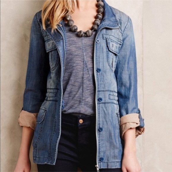 Anthropologie Jackets & Blazers - Anthropologie Chambray Utility Jacket | Marrakech
